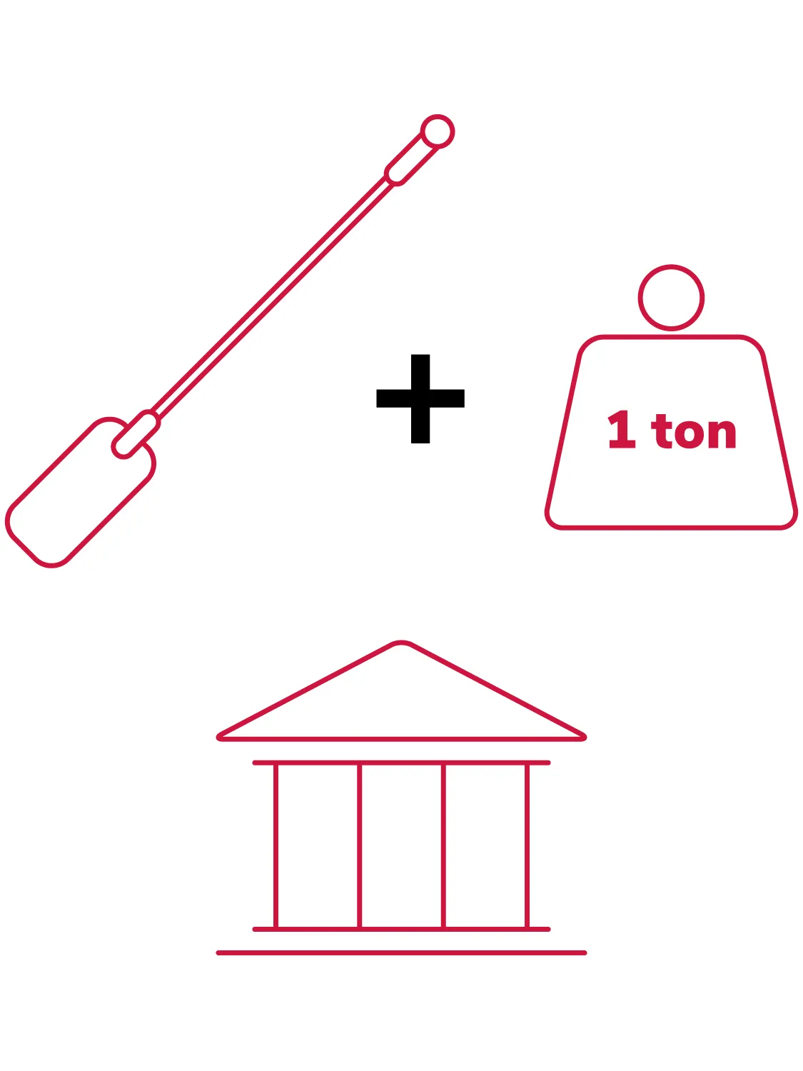 First line: a paddle, a plus sign, a weight that says 1 ton Second line: A three-columned Greek building