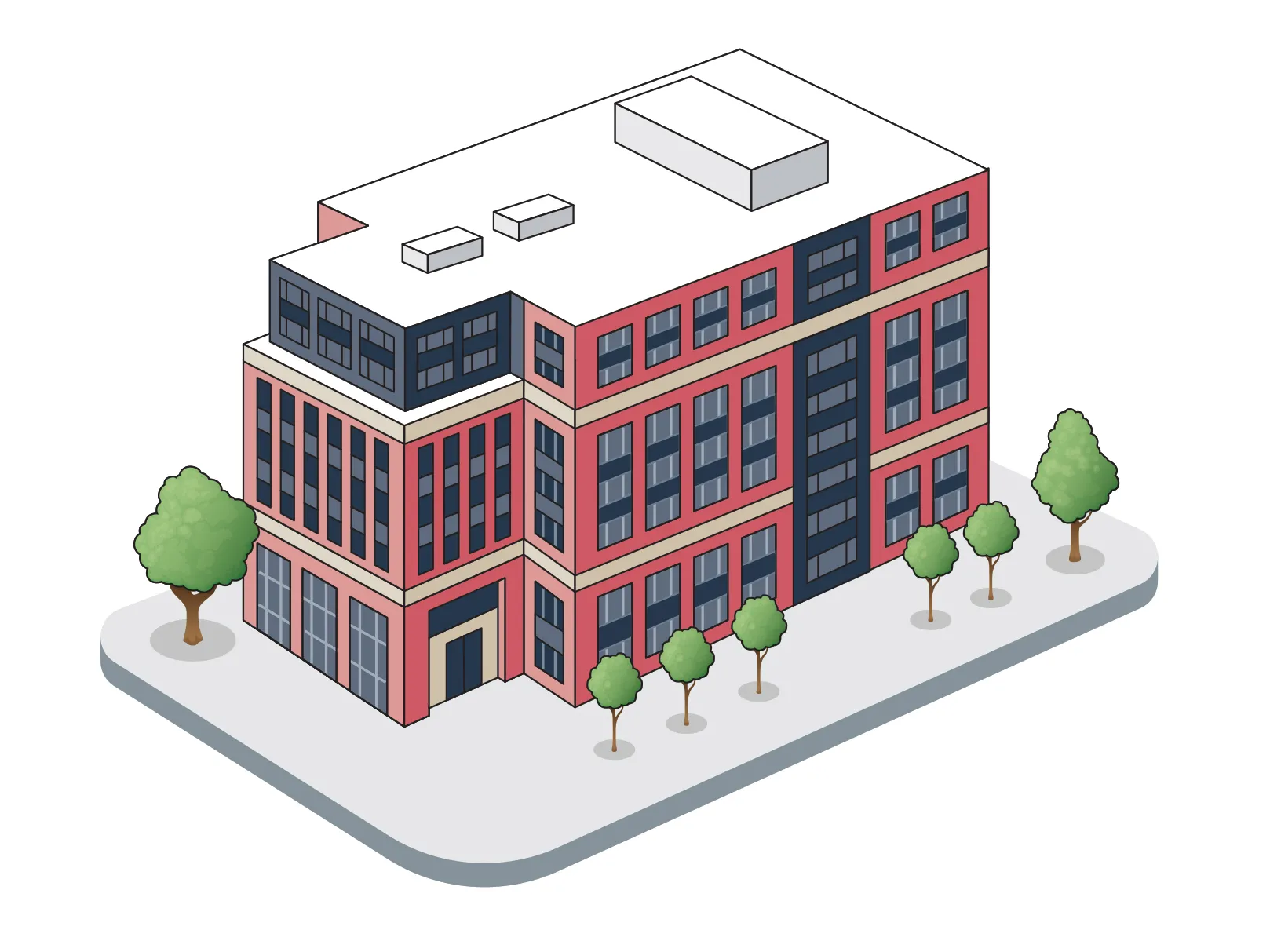 An illustration of the new optometry building looks like it was modeled on classic academic buildings, with red brick, sizable windows and accents of another lighter building material. It appears 6 to 8 stories tall.